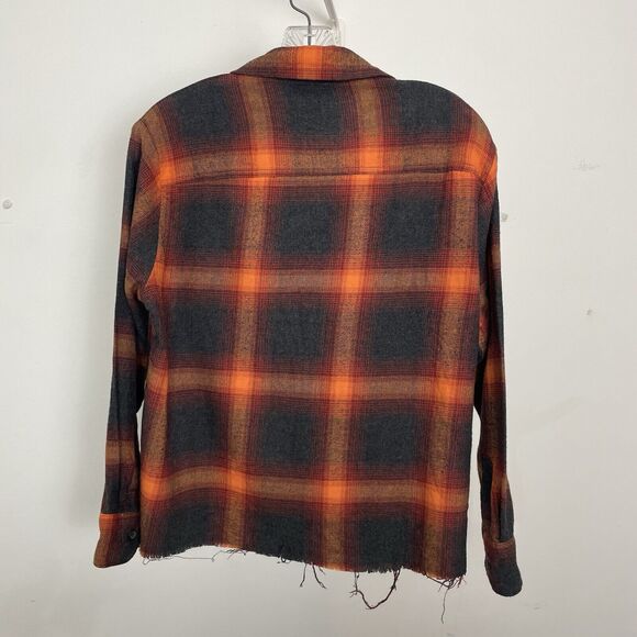 Old Navy Taylor Swift Evermore Boyfriend Shirt XS *Cropped* Orange Black Plaid O - Picture 9 of 11
